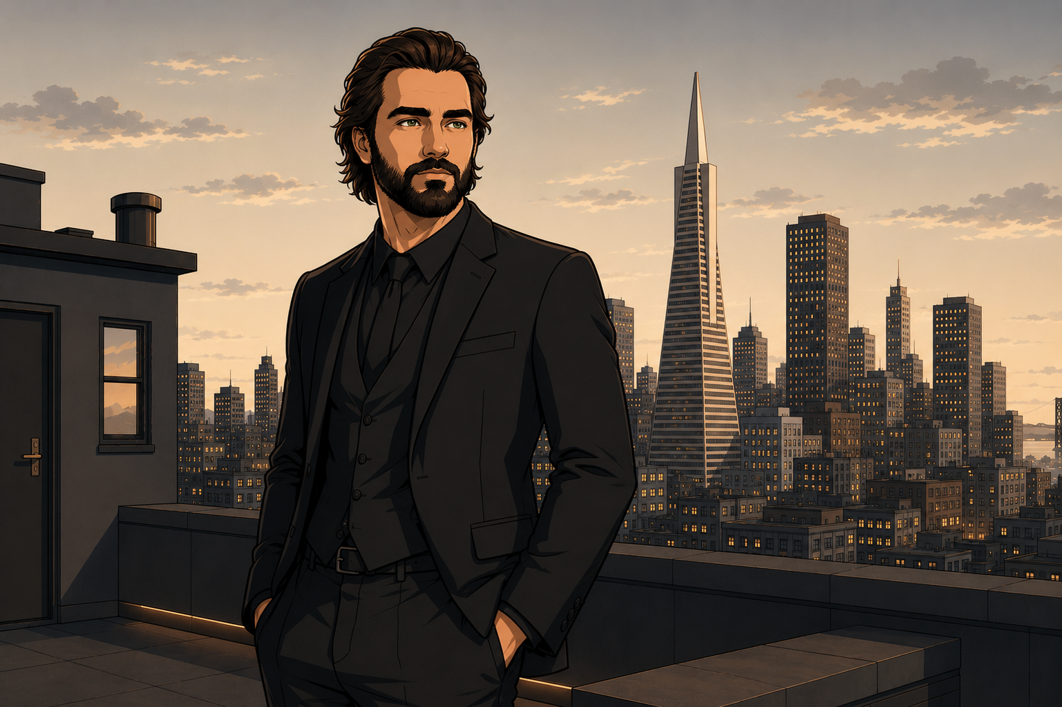 Marko Asaulyuk — illustrated portrait against the San Francisco skyline